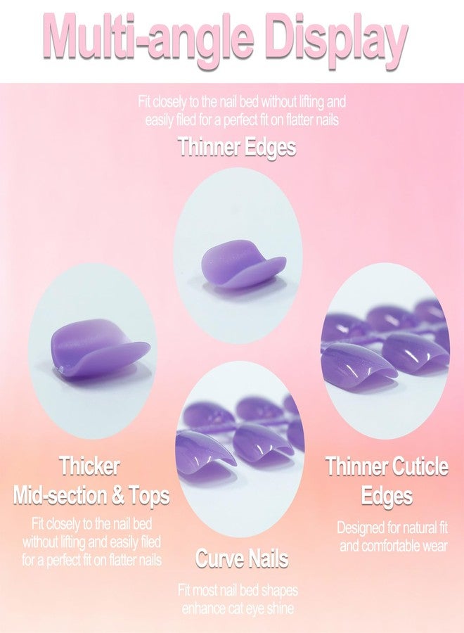 Allstarry Cat Eye Press on Nails, 15 Full Sizes Range Cat Eye Nails Press Ons 4 Changing Colors Cateye Presson Nail for Women 120pcs Chameleon Glossy Short Square Fake Nail Tips Stick DIY Salon - Image 4